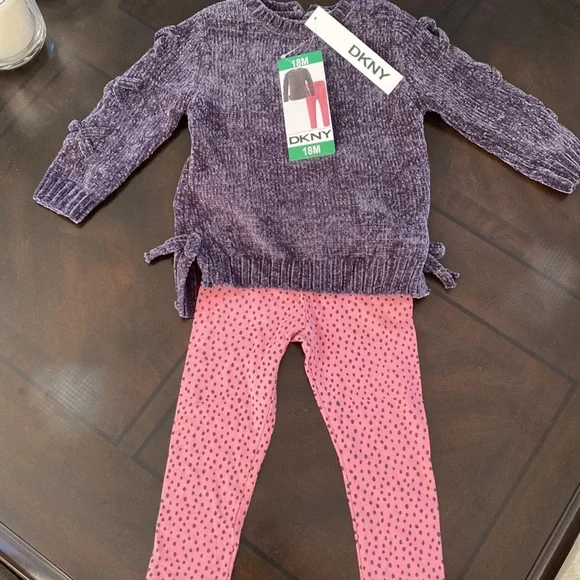 DKNY Kids' 2-piece Set, Gray sweater pink/black dot Pant. - Picture 2 of 11